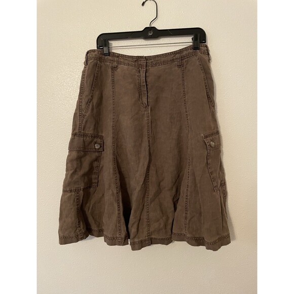 J Jill 100% Linen Skirt 10 Brown A-Line Twirl Capsule Minimalist Past Knee - Picture 1 of 5